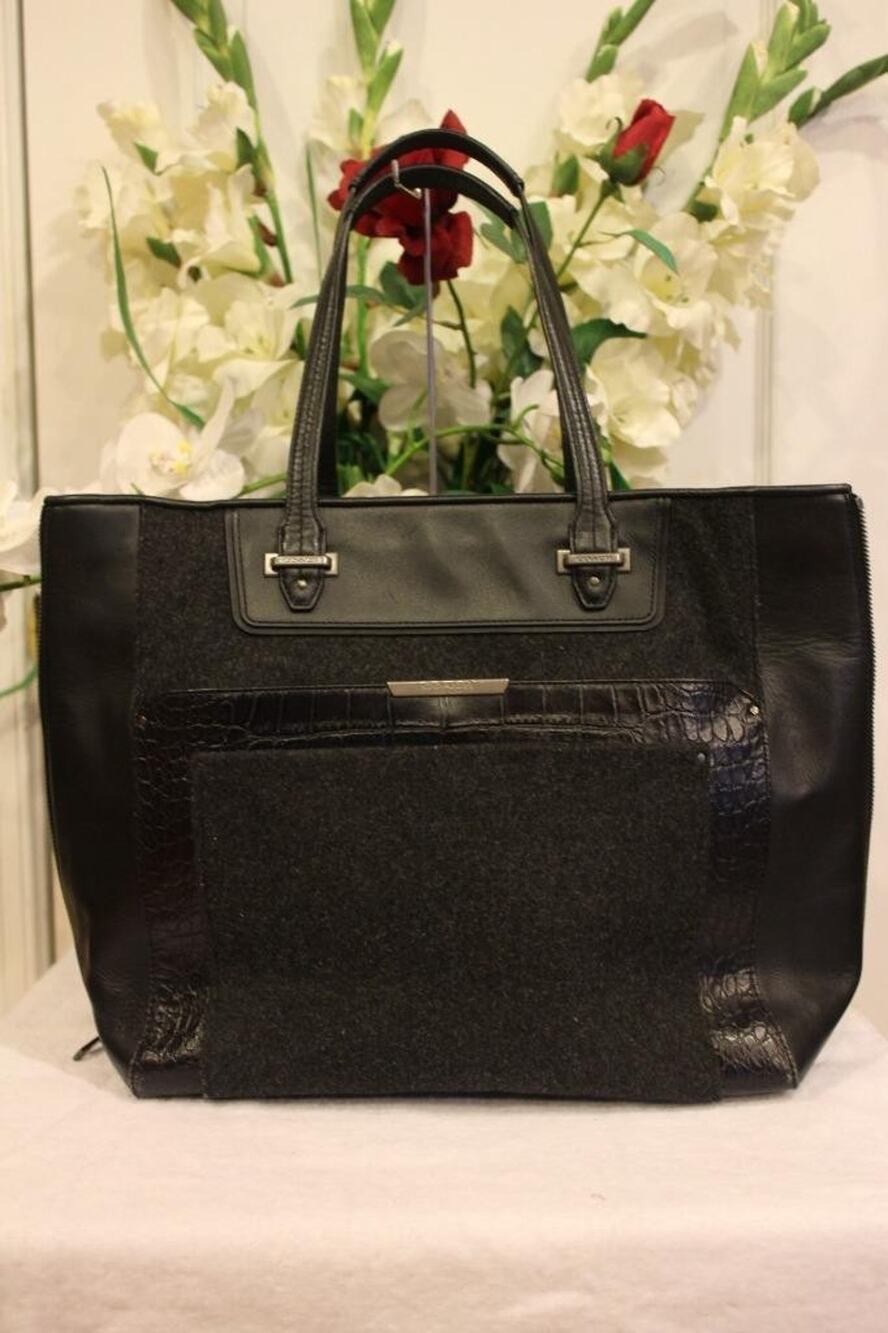 Coach 33395 Taylor Croc Black Leather & Wool Tote (PU3000